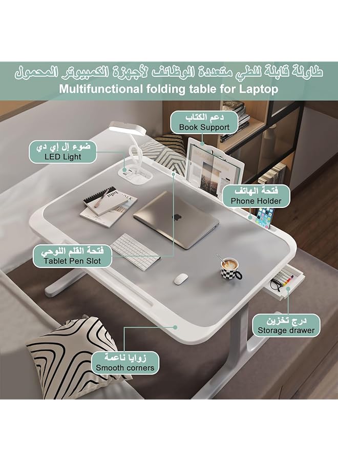 erorex Laptop Desk For Bed Foldable Lap Desk Computer Bed Table Tray With Wireless Charging Light Phone Slot Storage Drawer Portable Study Table Notebook Stand Reading Holder For Working Eating Writing - Image 3