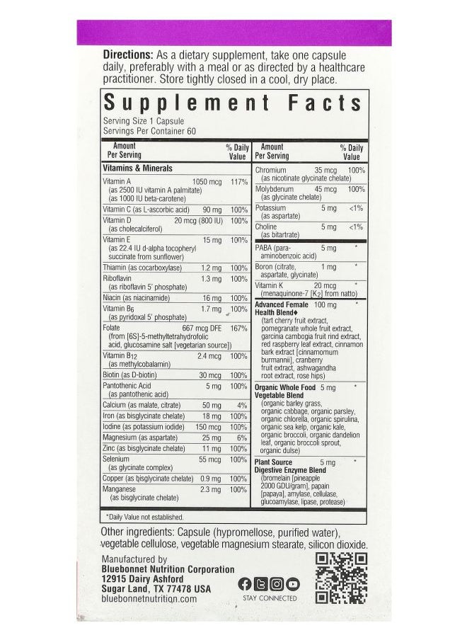 Bluebonnet Nutrition Ladies' ONE® Whole Food-Based Multiple 60 Vegetables Capsules  - Image 2