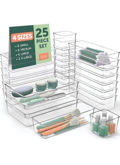 Arabest 25 PCS Clear Plastic Drawer Organizers Set, 4 Sizes Clear Drawer Organizers & storage Bins for Makeup/Jewelry Vanity, Kitchen Gadgets Or Office Desk. Bathroom Drawer Organizer Trays With Non-Slip Pads  - Image 1