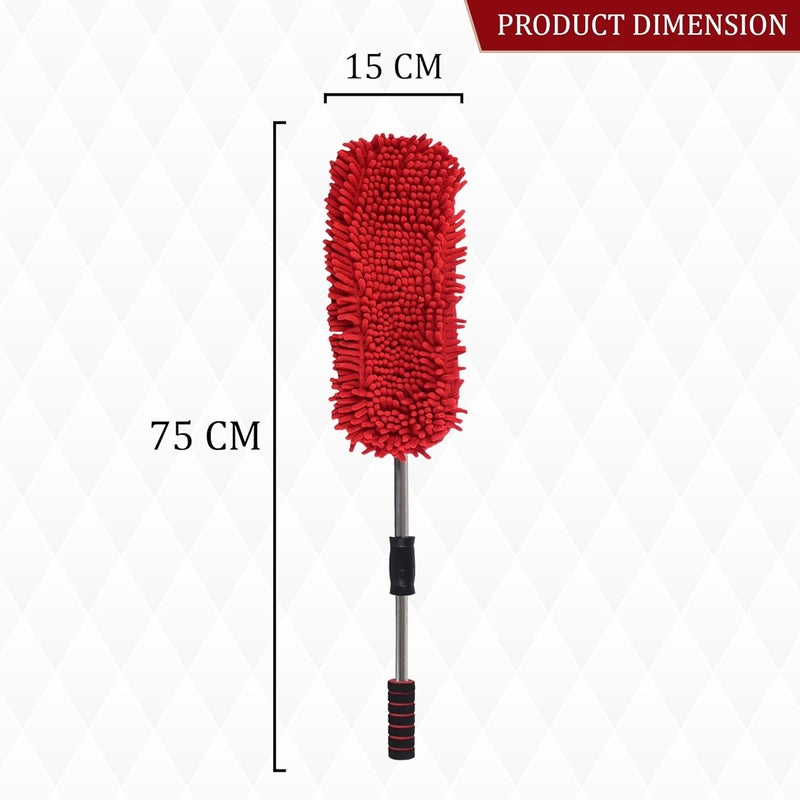 Kuber Industries Pack of 2 Extendable Microfibre Duster for Home Cleaning Dust Spider Web Cleaner Stick Washable Dusting Brush for Home Car Cleaning Accessories Blue Red - Image 3