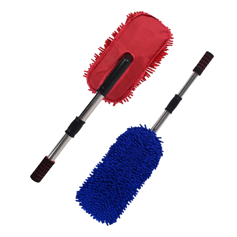 Kuber Industries Pack of 2 Extendable Microfibre Duster for Home Cleaning Dust Spider Web Cleaner Stick Washable Dusting Brush for Home Car Cleaning Accessories Blue Red - Image 1