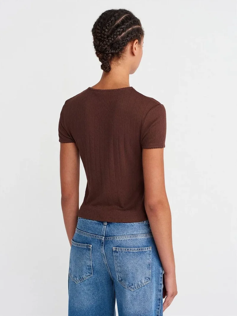 Dilvin Dilvin Women's Ribbed Crop T-Shirt