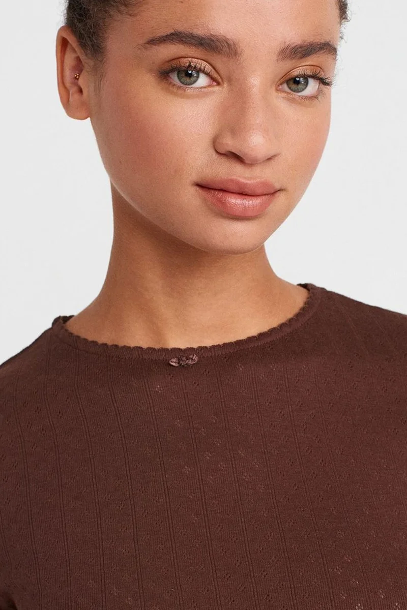 Dilvin Chestnut Brown DILVIN Women's Ribbed Crop T-Shirt for Women | Best Price UAE