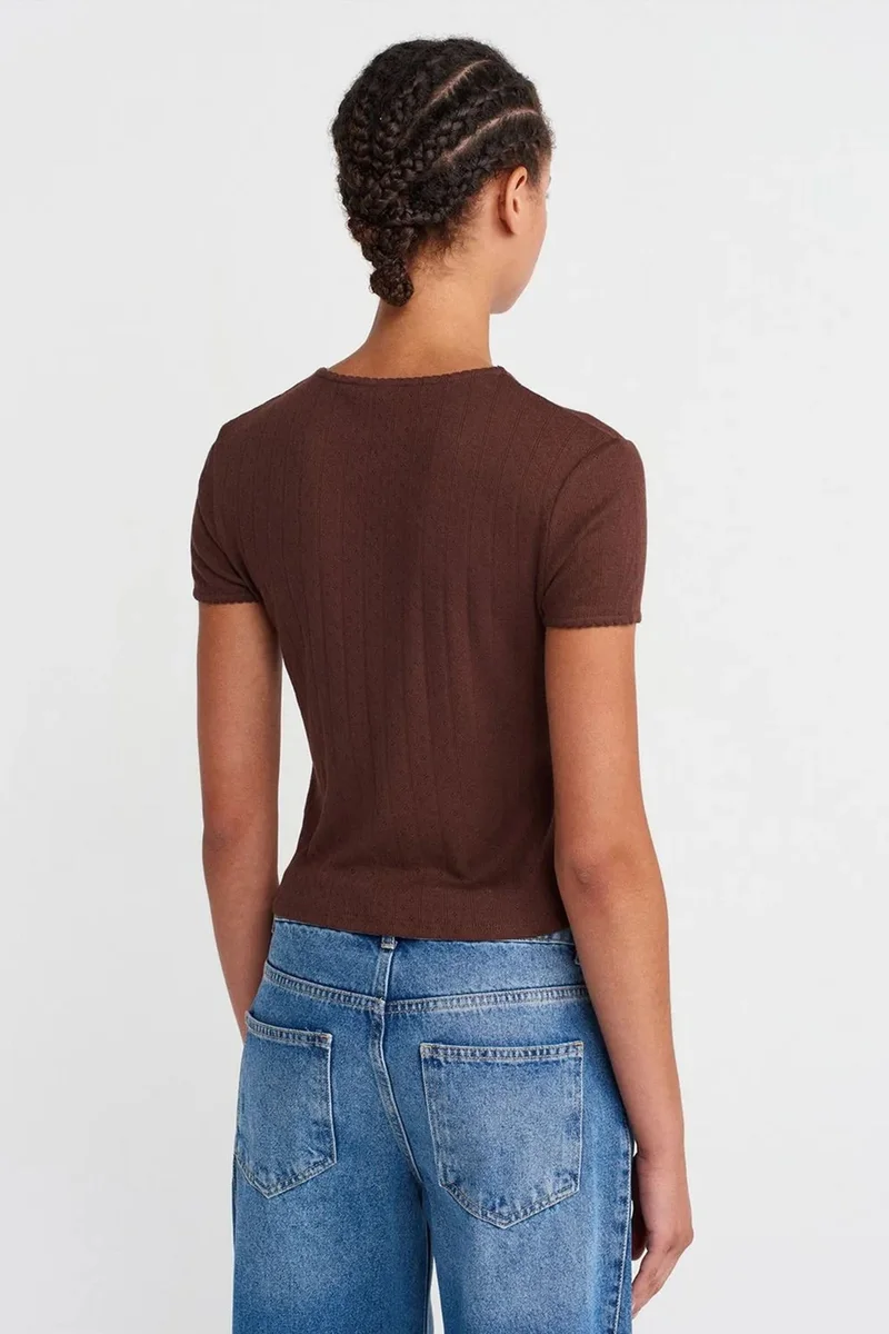 Dilvin Chestnut Brown DILVIN Women's Ribbed Crop T-Shirt for Women | Best Price UAE