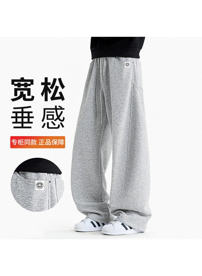 Paul Frank Gray Sweatpants Men's Four-season Trendy Brand Straight-leg Loose Drape Heavyweight Curved Knife Trousers Drape Smooth Sports Casual Pants Trendy - Image 2