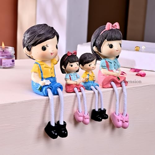 ascension Handcrafted Resin Family Dolls Set Mom Dad & Kids Figurines with Hanging Legs Statues Love Showpiece Decorative Items for Tabletop Birthday Gift Wedding Valentine's Day Home & Office Décor - Image 3