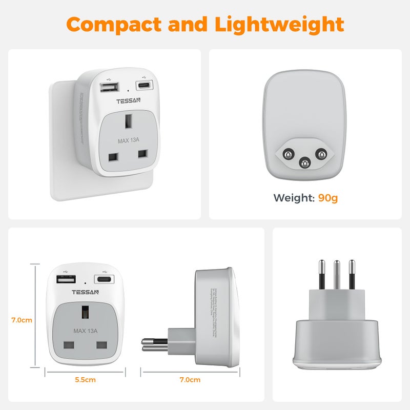 TESSAN UK to Swiss Plug Adapter, Plug Adapter for Switzerland with USB C - Image 4