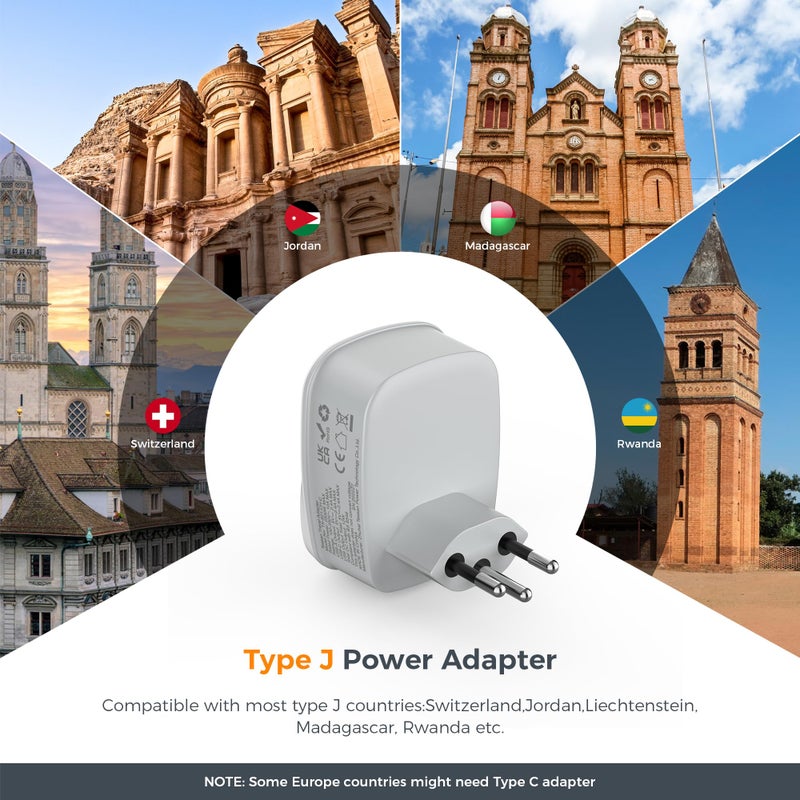 TESSAN UK to Swiss Plug Adapter, Plug Adapter for Switzerland with USB C - Image 2