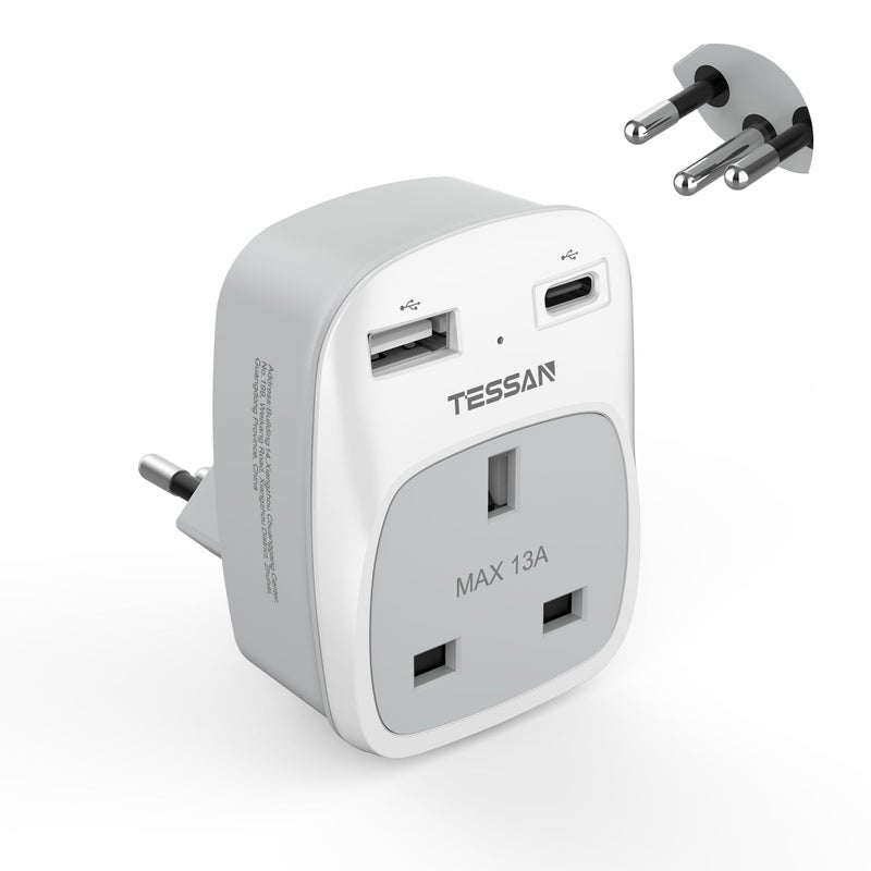 TESSAN UK to Swiss Plug Adapter, Plug Adapter for Switzerland with USB C - Image 1
