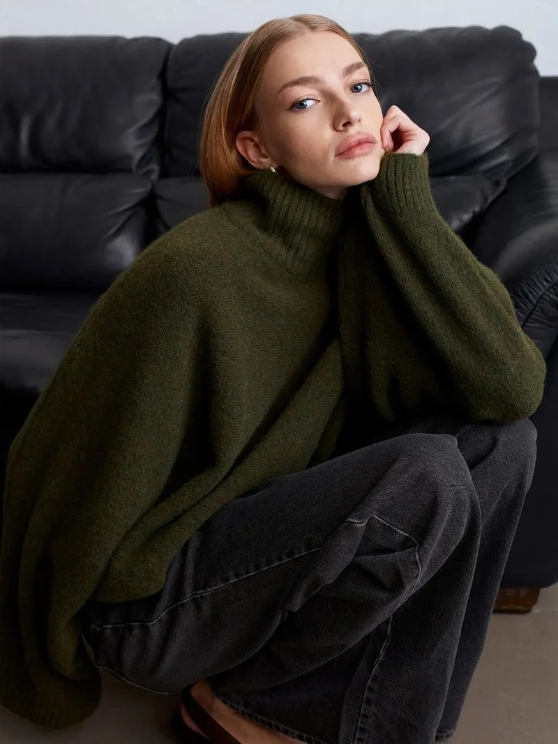 ديلفين Dilvin Oversized Ribbed Turtleneck Sweater