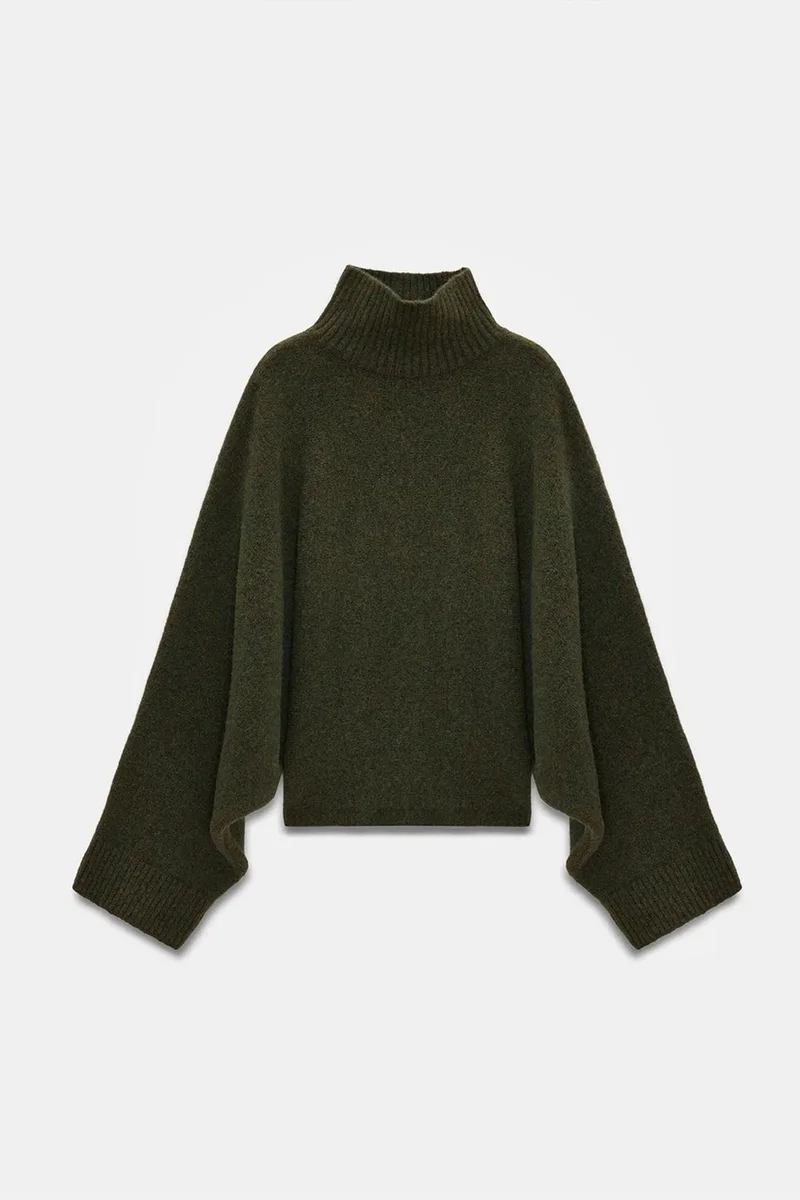 Dilvin Forest Green DILVIN Oversized Ribbed Turtleneck Sweater for Women | Best Price UAE