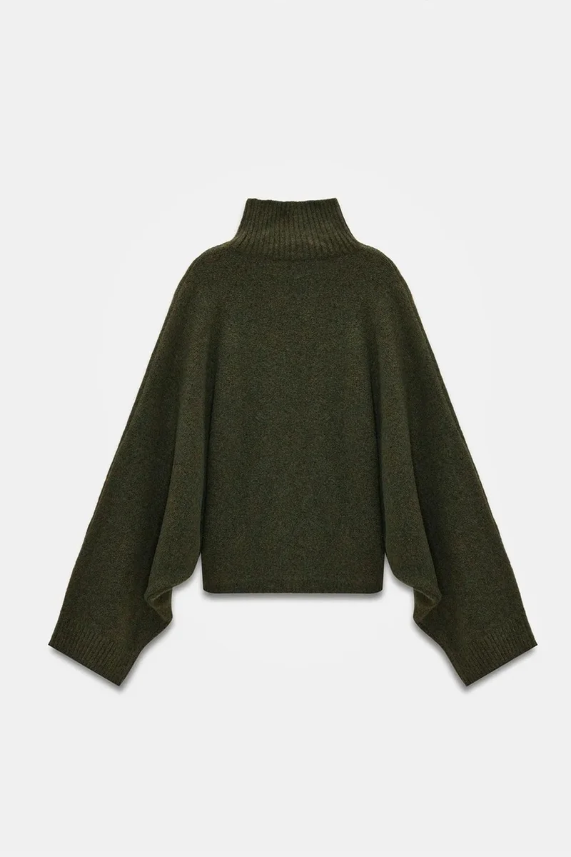 Dilvin Forest Green DILVIN Oversized Ribbed Turtleneck Sweater for Women | Best Price UAE