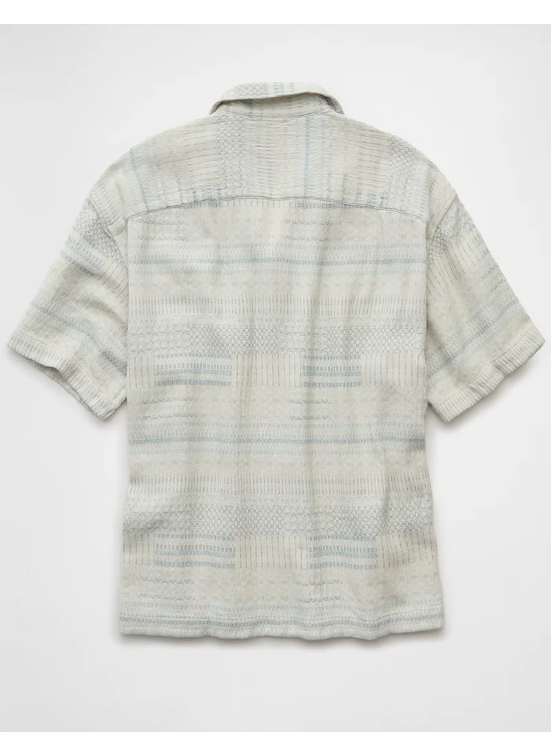 American Eagle AE Textured Striped Button-Up Poolside Shirt