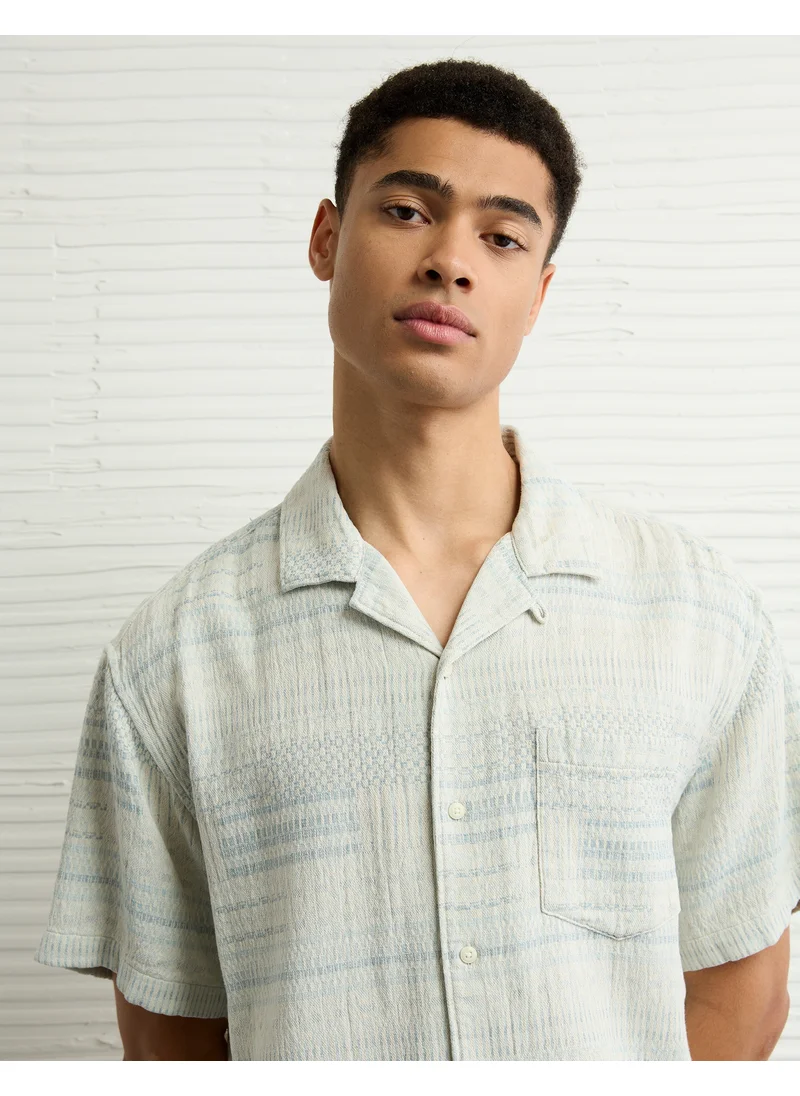 American Eagle AE Textured Striped Button-Up Poolside Shirt
