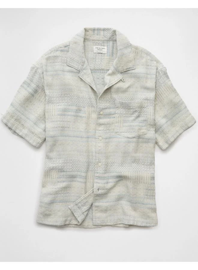 American Eagle AE Textured Striped Button-Up Poolside Shirt
