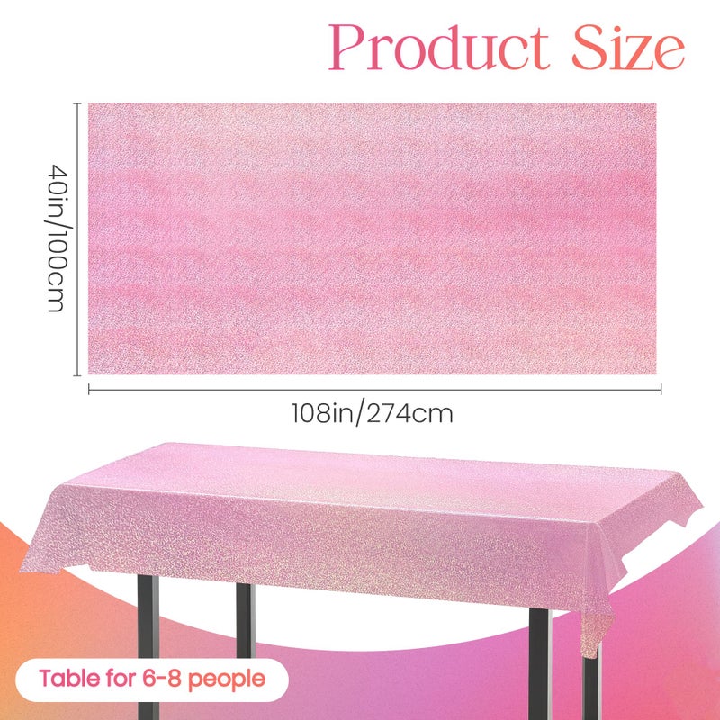 Just Shimmer 1 Piece Pale Pink Holographic Laser Tablecloths Light Pink Shiny Table Covers 40" x 108" Disposable Rectangle Table cloths for Girl Birthday Party Wedding Anniversary Bachelorette Baby Shower DÃ©cor - Image 2