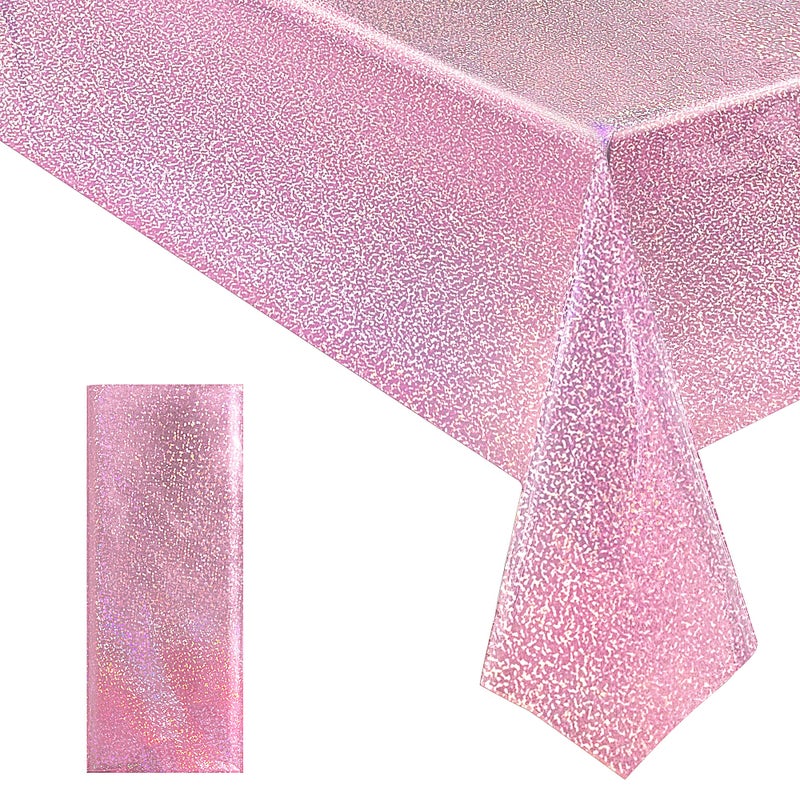 Just Shimmer 1 Piece Pale Pink Holographic Laser Tablecloths Light Pink Shiny Table Covers 40" x 108" Disposable Rectangle Table cloths for Girl Birthday Party Wedding Anniversary Bachelorette Baby Shower DÃ©cor - Image 1