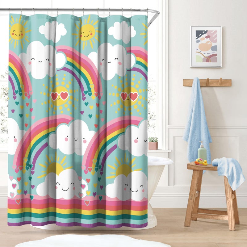 dream FACTORY Dream Factory Kids Fabric Shower Curtain for Bathroom 72W x 72L Teal Rainbow Flare