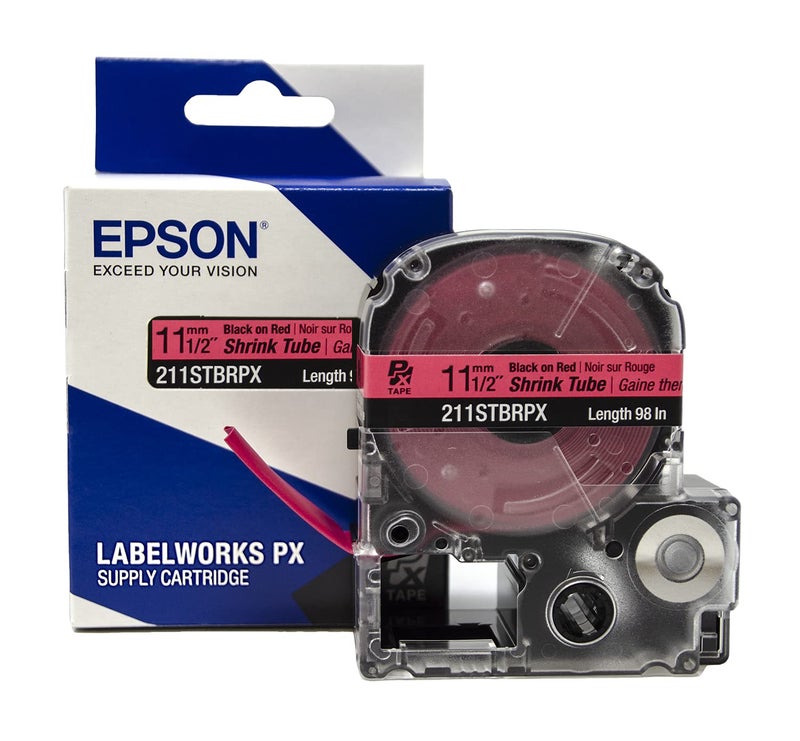 LABELWORKS Epson LABELWORKS 211STBRPX Genuine Shrink Tube AWG 2-8 Black on Red Shrink Tube - 1/2" (11MM) Wide, 96" - Image 1