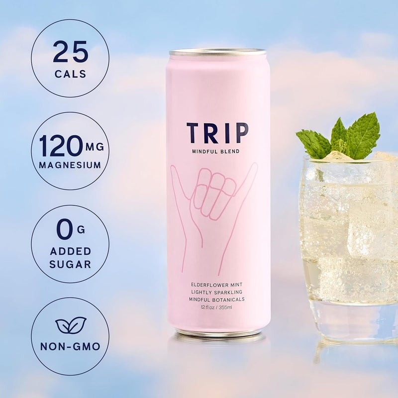 TRIP Mindful Blend Elderflower Mint - Carbonated Adaptogen Drink with Ashwagandha & Magnesium, 12 Fl Oz (Pack of 12) - Image 3