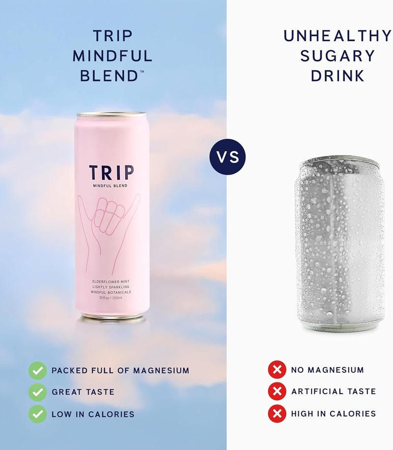 TRIP Mindful Blend Elderflower Mint - Carbonated Adaptogen Drink with Ashwagandha & Magnesium, 12 Fl Oz (Pack of 12) - Image 4