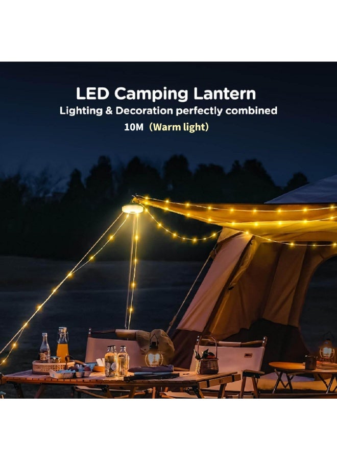 Outdoor Ambiance LED Camping Lantern – USB rechargeable, includes tent string lights with built-in tape measure storage (10-meter warm light version) - Image 1
