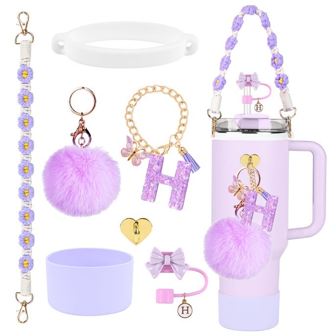 STANLEY CUP ACCESSORIES SET 10MM BOW STRAW TOPPER SILIOCNE BOOT WATER BOTTLE HANDLE STRAP LETTER CHARMS FOR STANLEY CUP STRAW COVER CAP TUMBLER 40OZ 30OZ H