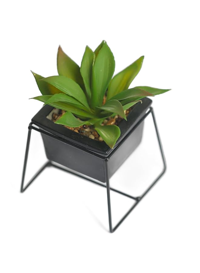 erorex Modern Small Artificial Succulent Jar With Black Stand Fake House Plant In Pot For Home And Office Decor Succulents With Minimal Maintenance Stylish Indoor Artificial Plant 12Cm Green - Image 2