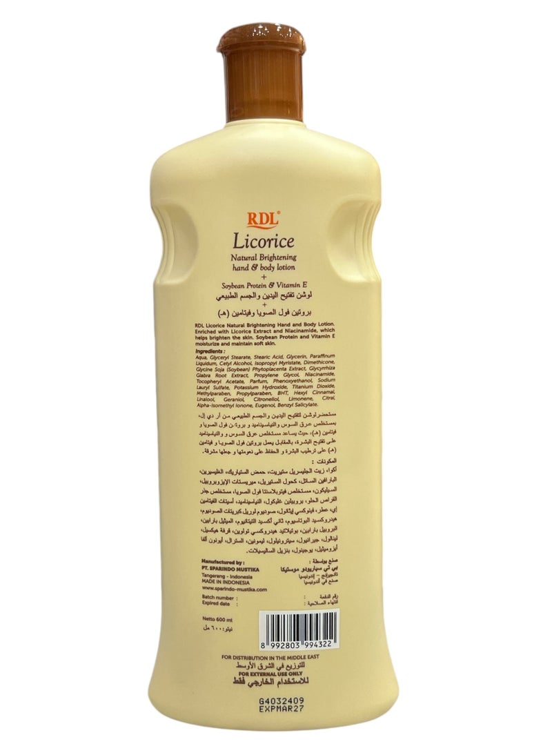 RDL Natural Brightening Hand & Body Lotion Licorice Extract 600ml - Image 2