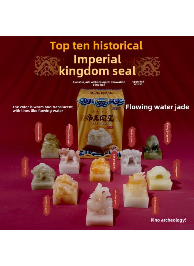 null - Pinot Archaeological Excavation Blind Box Imperial Seal Ancient Emperor Jade Seal Running Water Jade Hand Excavation Gem Toy-Color:Simplified Version Of Running Water Jade Seal [Qin Shihuang] + Three-piece Set Of Tools - Image 1