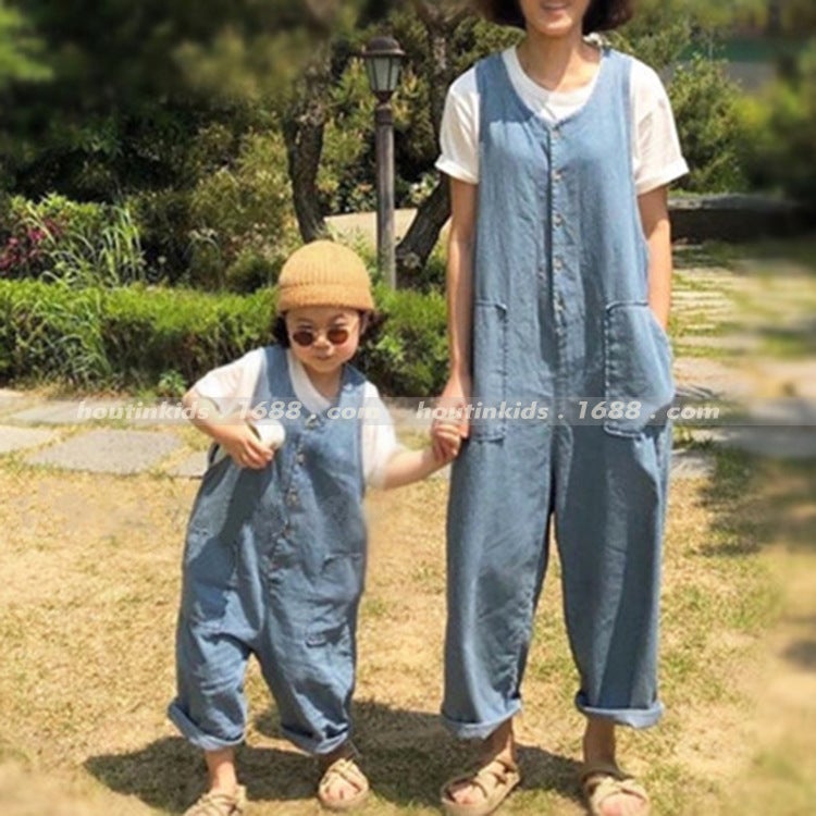 Korean Style Family Matching Outfits 2026 Pure Cotton Denim Jumpsuit Spring And Family Matching Denim Outfits For Adults And Children - Image 2