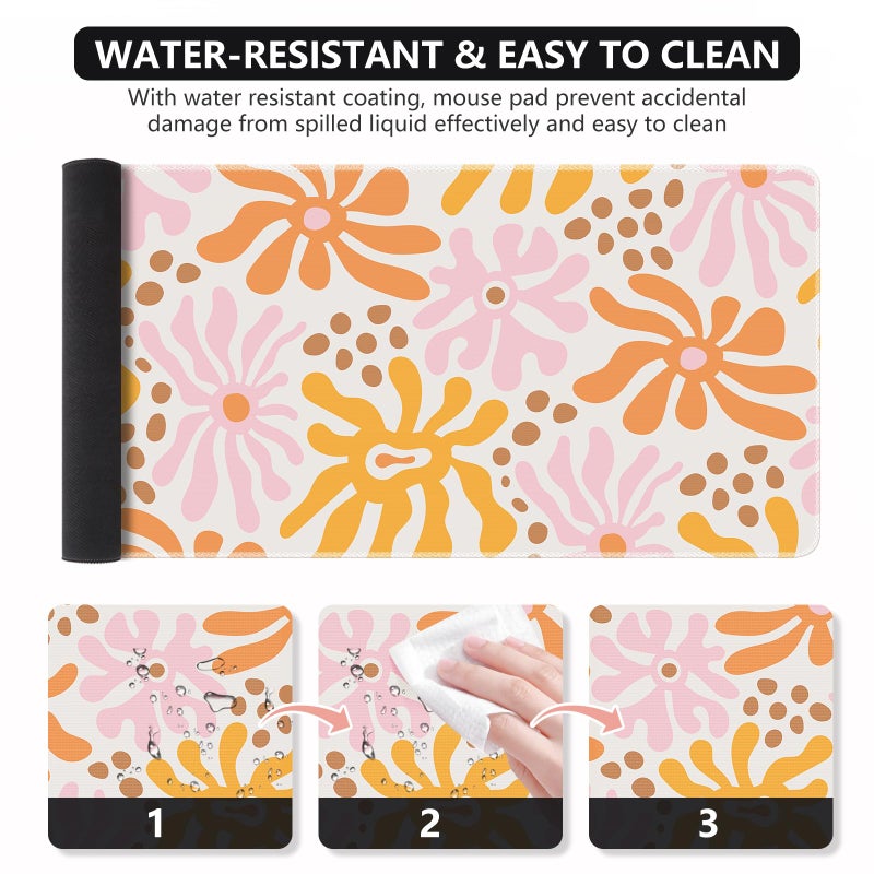 iCasso Desk Matt for Desktop, Cute Desk Pad Mat, XXL Large Mouse Pad, Anti-Slip Big Mousepad with Stitched Edges, Keyboard Pad Mouse Mat for Computer, Work, Gaming (Yellow Flower) - Image 2