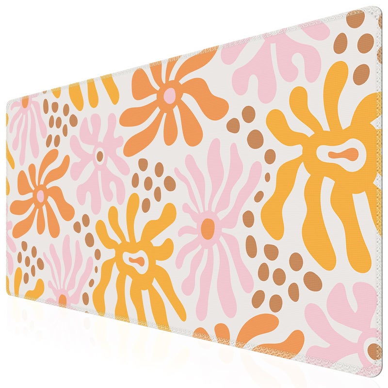iCasso Desk Matt for Desktop, Cute Desk Pad Mat, XXL Large Mouse Pad, Anti-Slip Big Mousepad with Stitched Edges, Keyboard Pad Mouse Mat for Computer, Work, Gaming (Yellow Flower) - Image 1