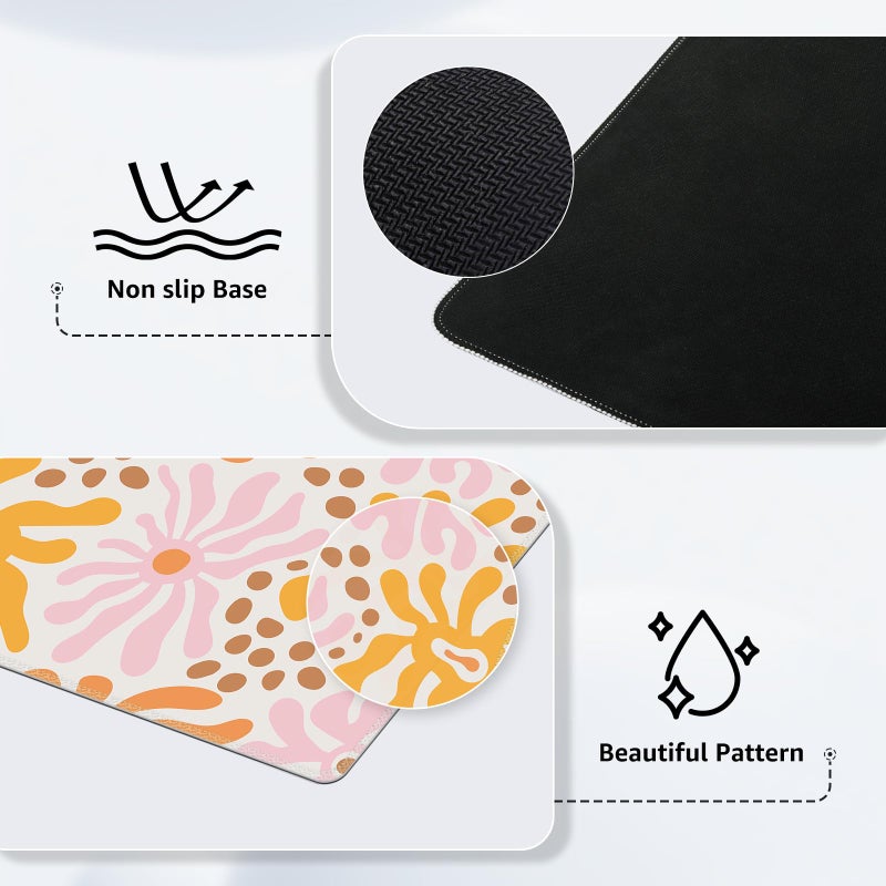 iCasso Desk Matt for Desktop, Cute Desk Pad Mat, XXL Large Mouse Pad, Anti-Slip Big Mousepad with Stitched Edges, Keyboard Pad Mouse Mat for Computer, Work, Gaming (Yellow Flower) - Image 4