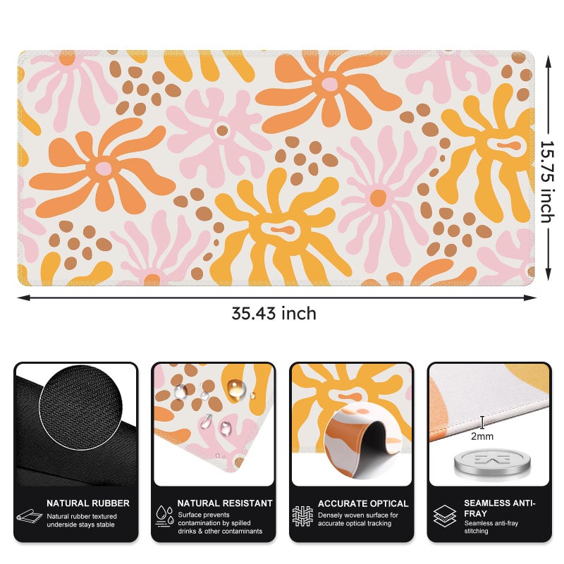 iCasso Desk Matt for Desktop, Cute Desk Pad Mat, XXL Large Mouse Pad, Anti-Slip Big Mousepad with Stitched Edges, Keyboard Pad Mouse Mat for Computer, Work, Gaming (Yellow Flower) - Image 3