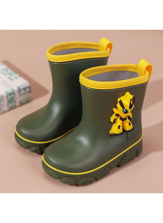 Cartoon Robot Kidsren's Rain Boots For Men And Women, Wear-resistant, Velvet, Warm, Non-slip School Water Shoes, Rain Boots For Big Kidsren And Small Kidsren