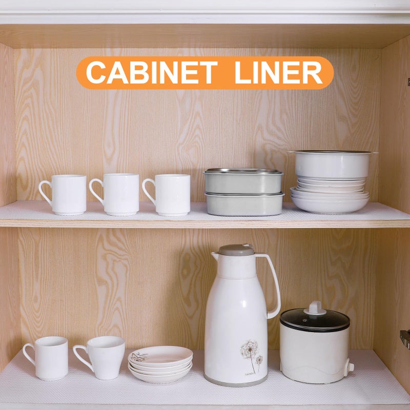 FLPMIX Shelf Liner White - Waterproof Pantry Cabinets Liners - Washable Non-Adhesive Kitchens Drawer Paper - Easy to Cut EVA Bathroom Cupboard Mat 17.7" X 96Inch - Image 2