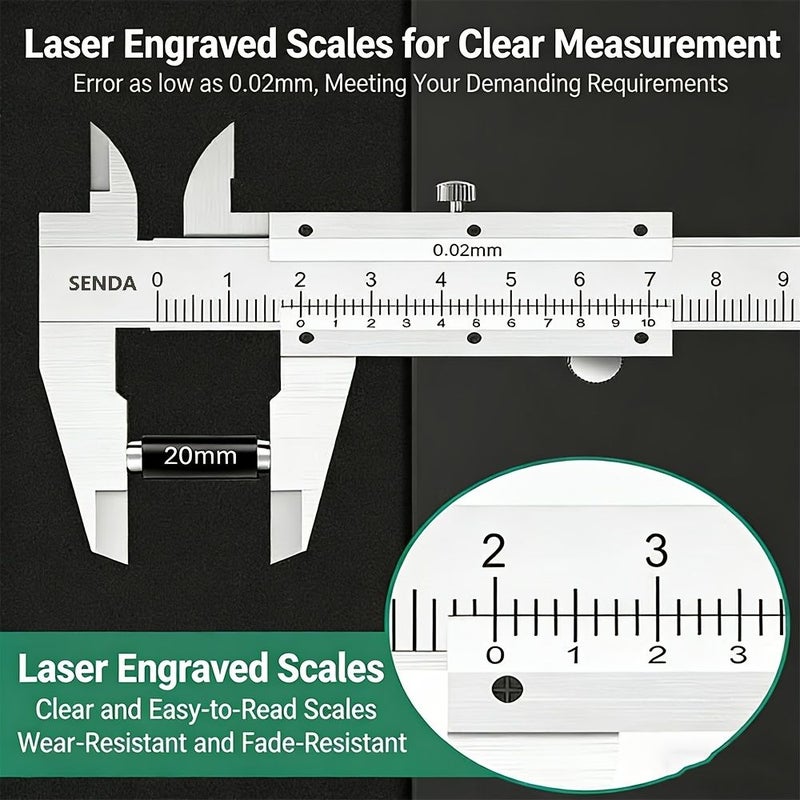 Stainless Steel Vernier Caliper 200mm 0 02mm Precision Inner Outer Diameter Depth Step Measurement - Image 1