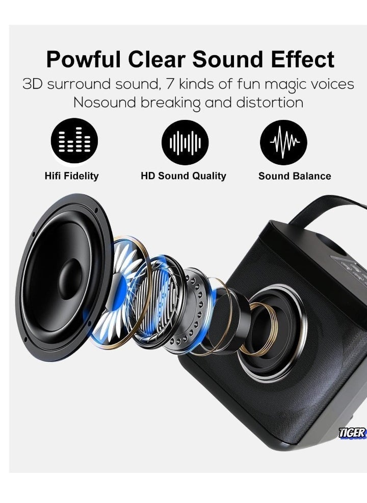 TIGER Karaoke Machine with 2 Wireless Microphones – Portable Bluetooth Karaoke Set with Voice Changing Effects & LED Lights for Children & Adults, Perfect for Boys & Girls Gifts, Home Parties - Image 2