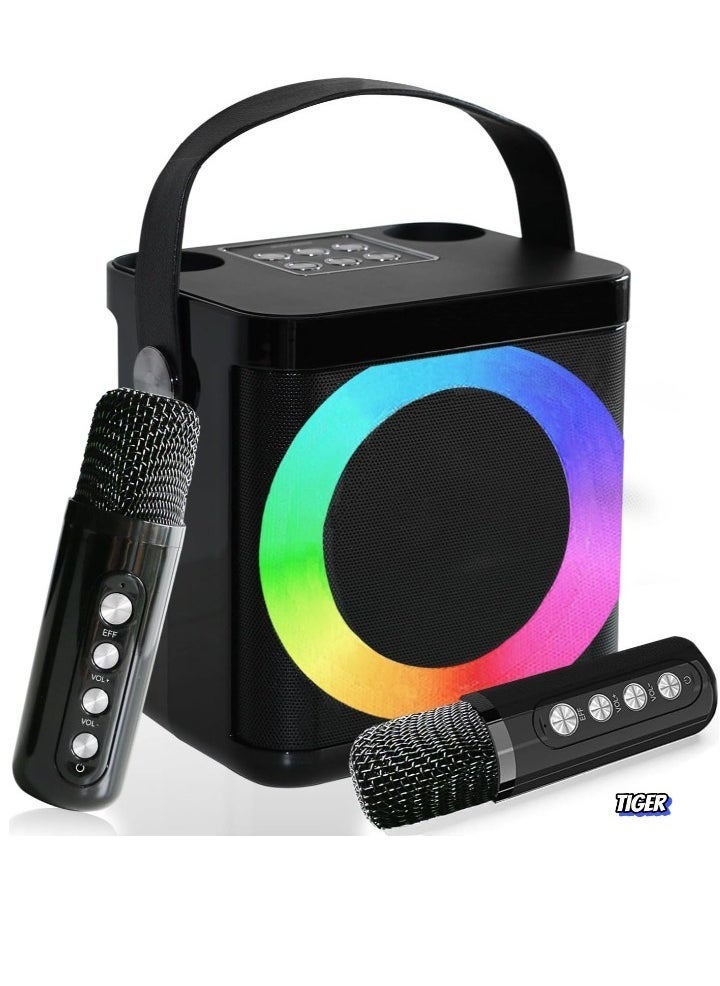 TIGER Karaoke Machine with 2 Wireless Microphones – Portable Bluetooth Karaoke Set with Voice Changing Effects & LED Lights for Children & Adults, Perfect for Boys & Girls Gifts, Home Parties - Image 1