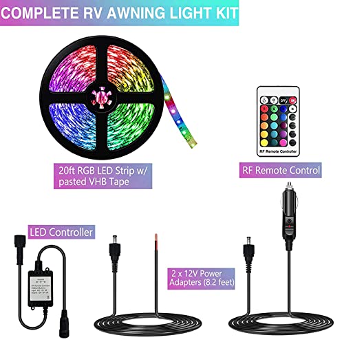 ExcelFu RV Awning Lights,Camper RV Awning LED Light Strip,12v 20FT Exterior LED Awning Lights for RV Canopy Motorhome Travel Trailer,Waterproof RV Exterior Underglow Light Strip for Lighting Party,12v DC,RGB - Image 5