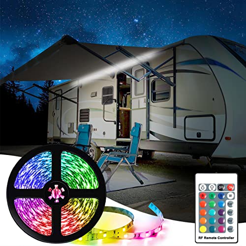 ExcelFu RV Awning Lights,Camper RV Awning LED Light Strip,12v 20FT Exterior LED Awning Lights for RV Canopy Motorhome Travel Trailer,Waterproof RV Exterior Underglow Light Strip for Lighting Party,12v DC,RGB - Image 1