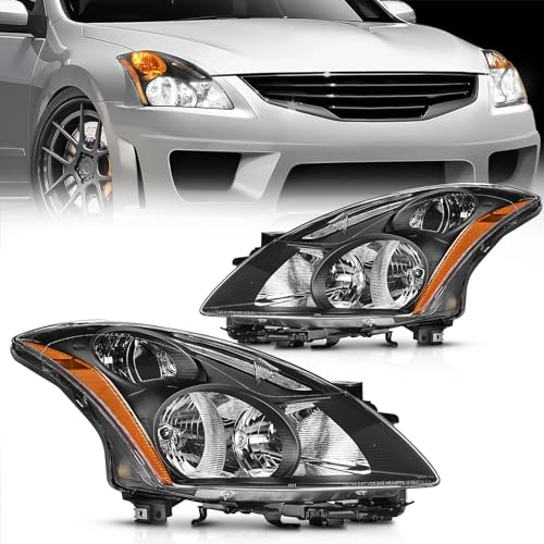 Nilight Headlight Assembly Compatible with 2010 2011 2012 Nissan Altima 4 Door Sedan Replacement Headlamp Black Housing Amber Reflector Driver and Passenger Side