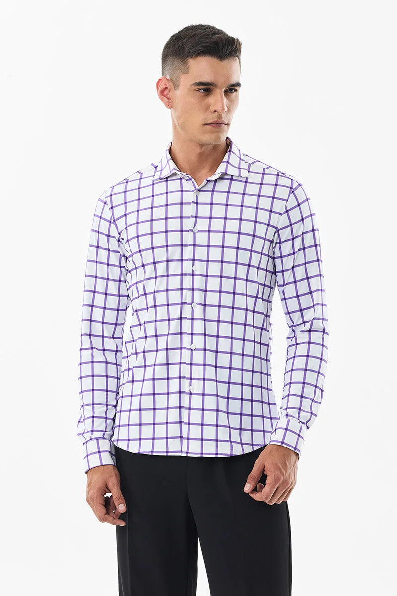 Snitch White Slim Fit Checks Stretch Technical Shirt for Men | Best Price UAE