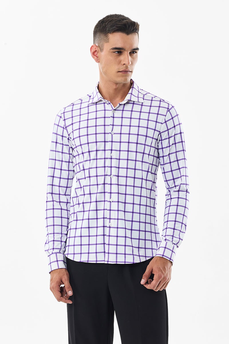 SNITCH Slim Fit Checks Stretch Technical Shirt - Image 5