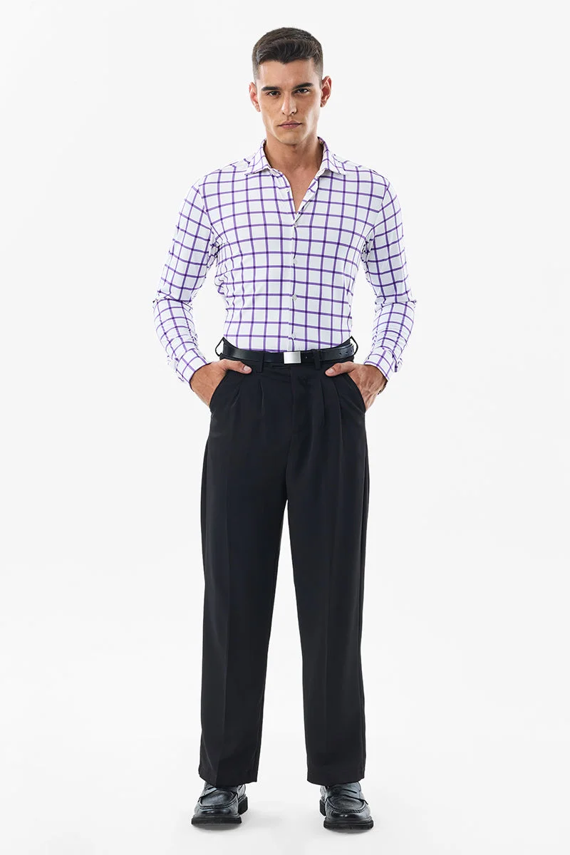 Snitch White Slim Fit Checks Stretch Technical Shirt for Men | Best Price UAE