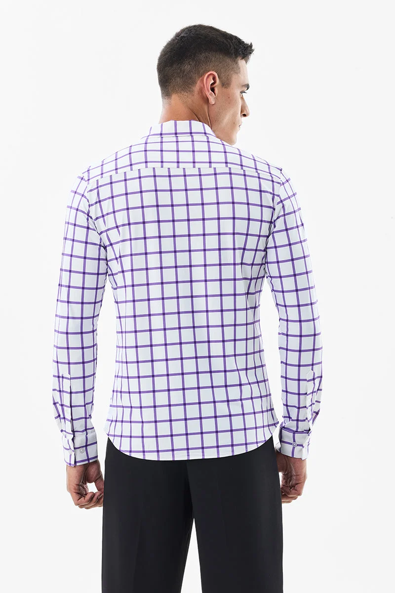 Snitch White Slim Fit Checks Stretch Technical Shirt for Men | Best Price UAE