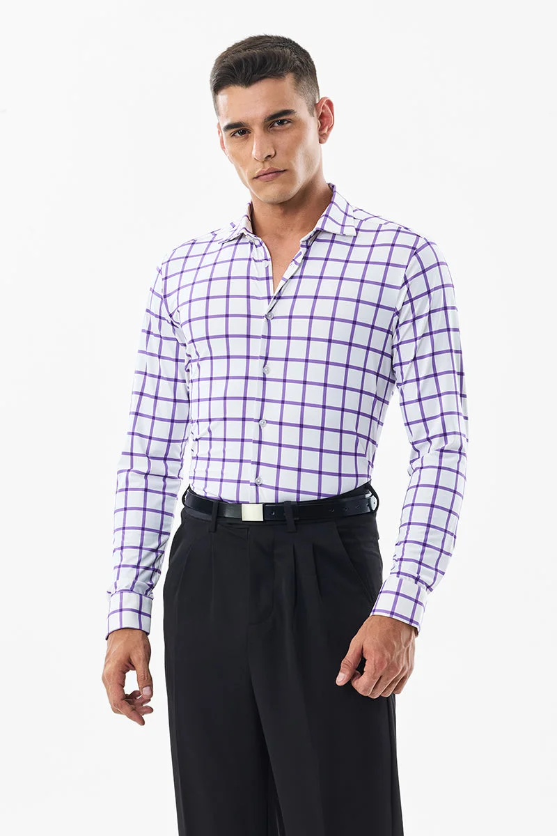 Snitch White Slim Fit Checks Stretch Technical Shirt for Men | Best Price UAE