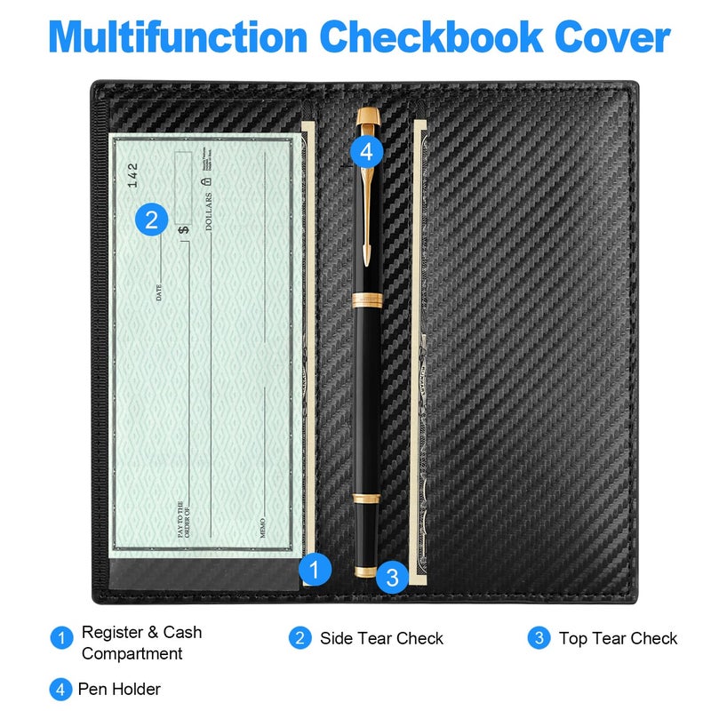 CASMONAL Premium Leather Checkbook Cover for Men and Women Checkbook Holder Wallet RFID Blocking - Image 2