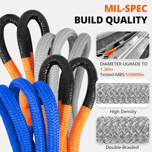 HOKINETY Kinetic Recovery Tow Rope: 1.26" x 30ft 55000LBS Snatch Strap Heavy Duty Offroad Towing Straps Kit for Trucks SUV UTV ATV Tractor Car Jeep - Blue - Image 2